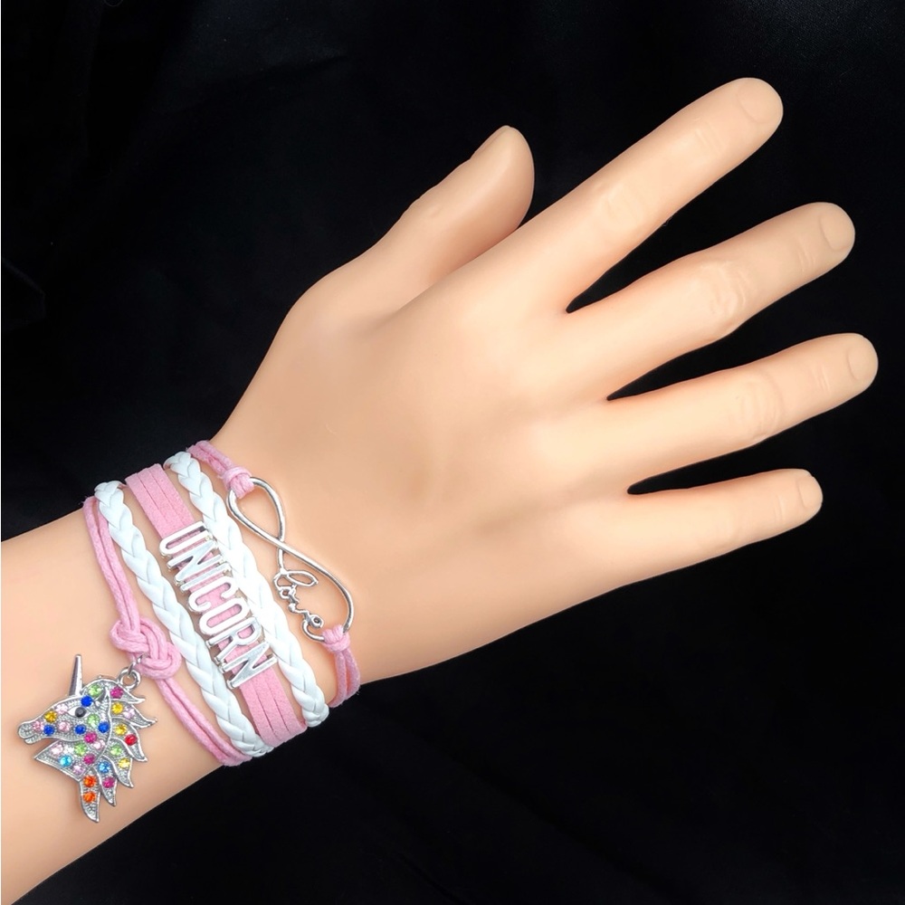Unicorn Love Pink Cord Layered Adjustable Charm Bracelet - Picture 2 of 3